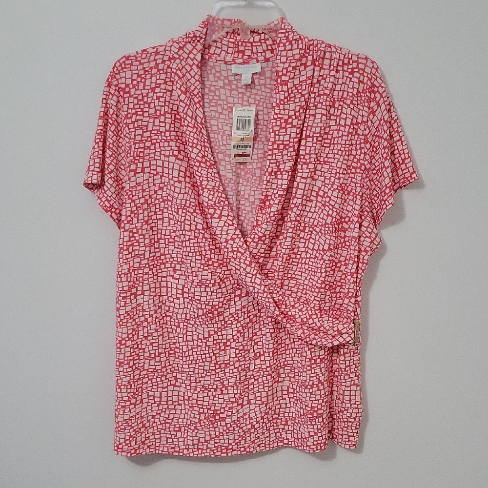 Charter Club Red and White Mosaic Blouse, Size 2X